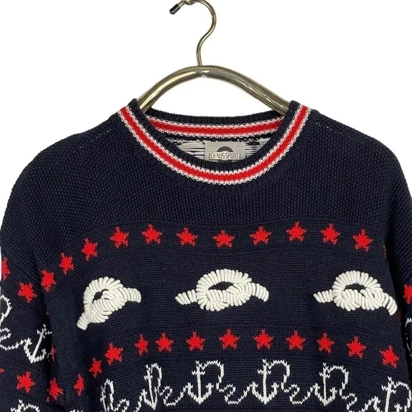 VINTAGE CHAUS SPORT NAUTICAL ANCHOR CREW NECK DROP SHOULDER CREW NECK SWEATER - Picture 5 of 14